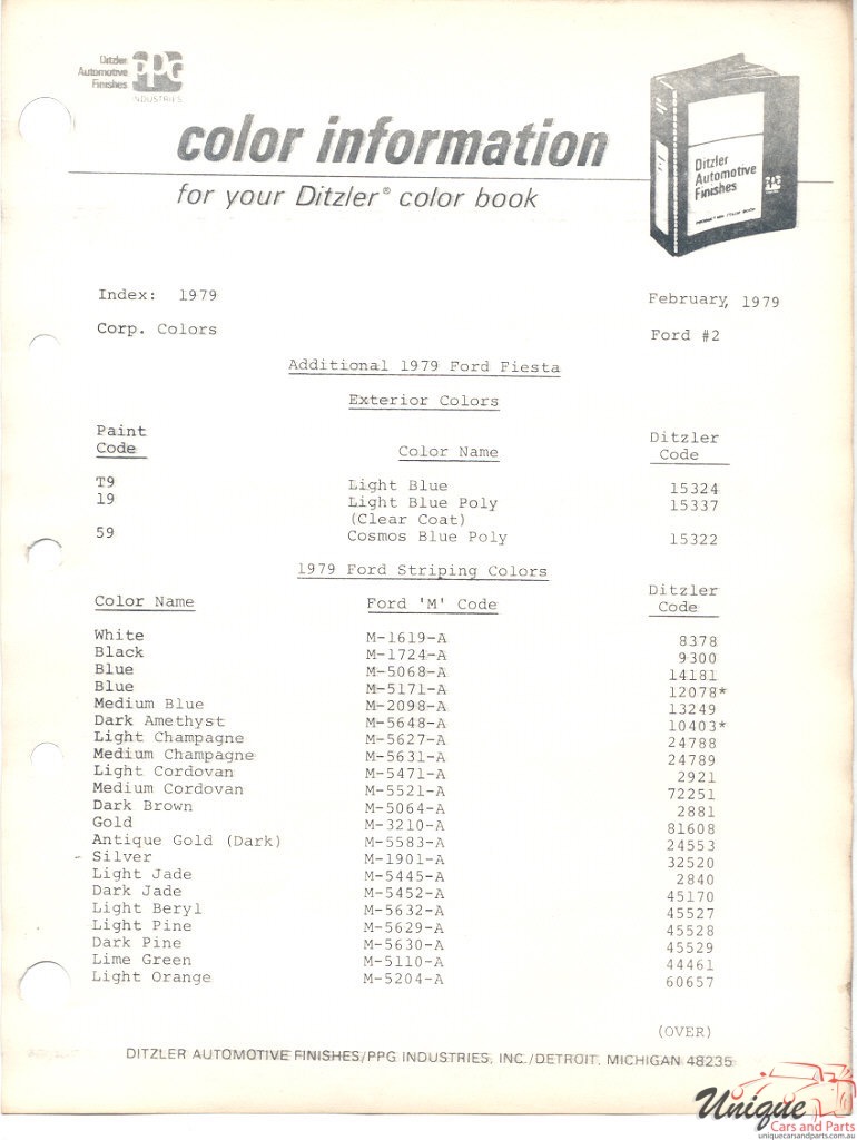 1979 Ford Paint Charts PPG 5